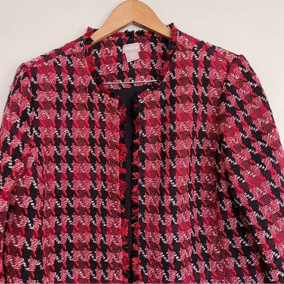 Chico's Houndstooth Tweed Open-Front Jacket Chicos 2 Size 12 - Picture 3 of 7